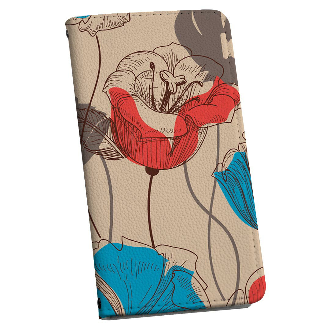 DM-01J AQUOS Disney Mobile dm01j docomo ドコモ スマホ カバー 手帳型 カバー レザー ケース 手帳タイプ フリップ ダイアリー 二つ折り 革 花　モダン　赤　青 フラワー 005284