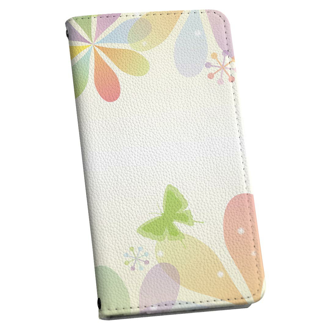F-03K らくらくスマートフォン me docomo ドコモ f03k 手帳型 スマホ カバー カバー レザー ケース 手帳タイプ フリップ ダイアリー 二つ折り 革 005333 蝶　花　シンプル