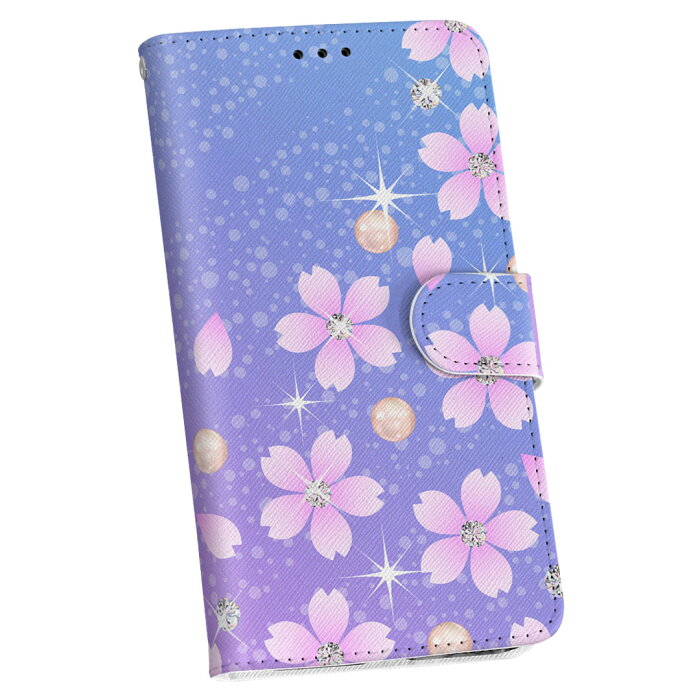 Xperia J1 Compact Xperia A2 エクスペリア simfree SIMフリー カバー 手帳型 レザー 手帳タイプ フリップ ダイアリー 二つ折り 革 桜　花　キラキラ フラワー 005359