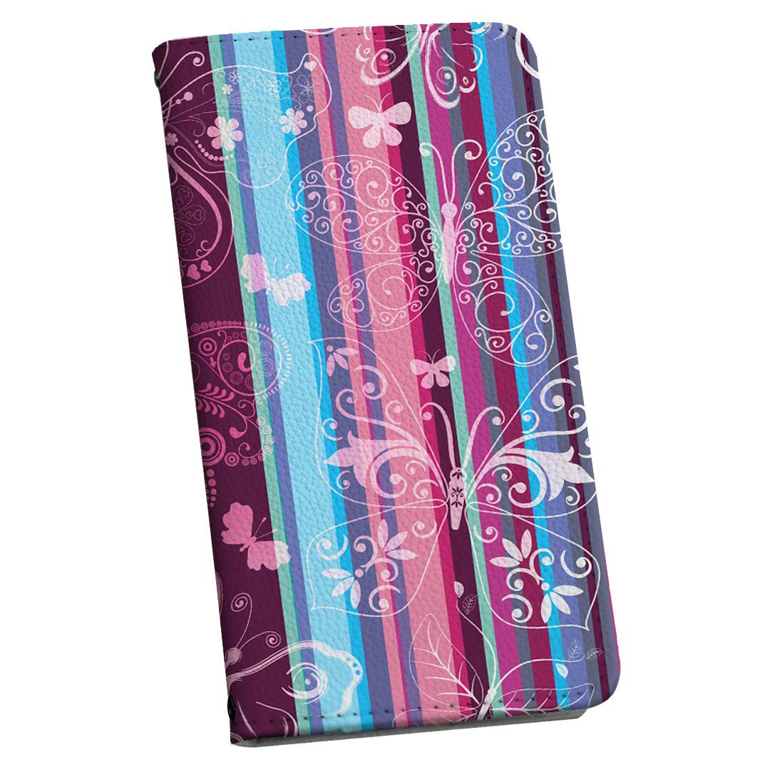 ZenFone Go ZB551KL simfree SIMフリー 手帳型 スマホ カバー レザー ケース 手帳タイプ フリップ ダイアリー 二つ折り 革 チェック・ボーダー 蝶　ストライプ　模様 006507