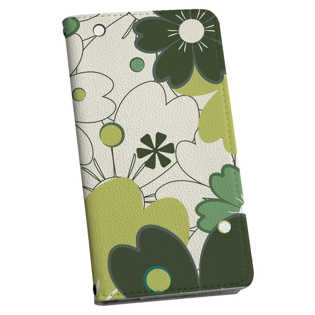 DM-01J AQUOS Disney Mobile dm01j docomo ドコモ スマホ カバー 手帳型 カバー レザー ケース 手帳タイプ フリップ ダイアリー 二つ折り 革 花　フラワー　模様　緑　グリーン フラワー 007557