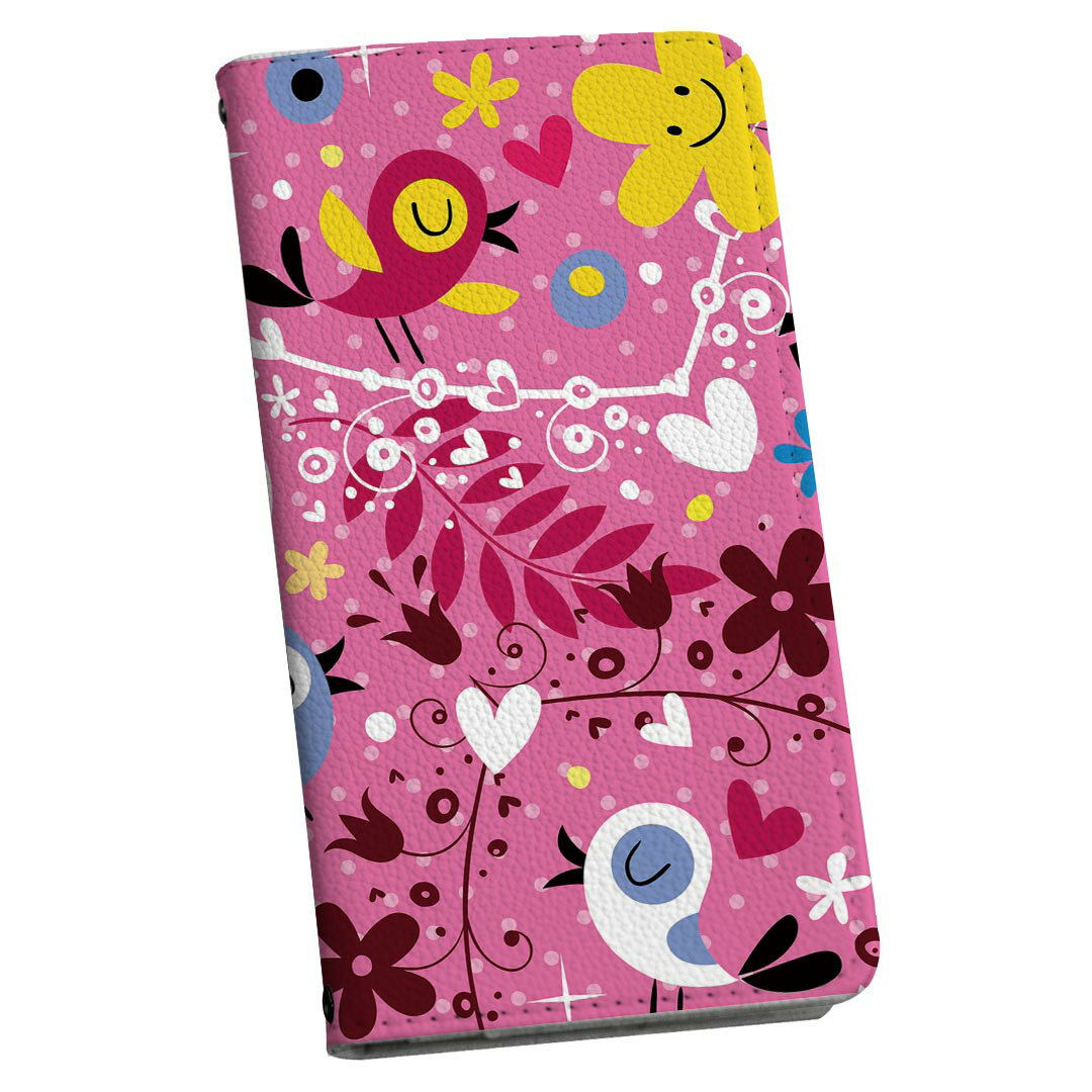 Galaxy Feel SC-04J ギャラクシー フィール sc04j スマホケース スマホカバー ケース カバー 手帳型 手帳タイプ 革 igcase 008146 ユニーク 花 フラワー 鳥 ハート ピンク