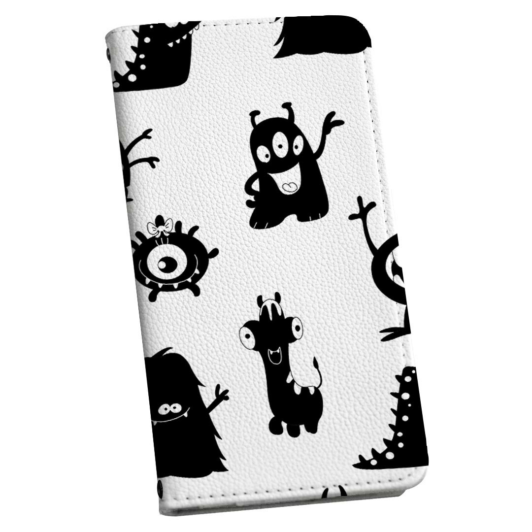 604SH AQUOS R アクオス R softbank ソフトバンク 手帳型 スマホ カバー カバー レザー ケース 手帳タイプ フリップ ダイアリー 二つ折り 革 アニマル 白黒　モンスター　模様 008371