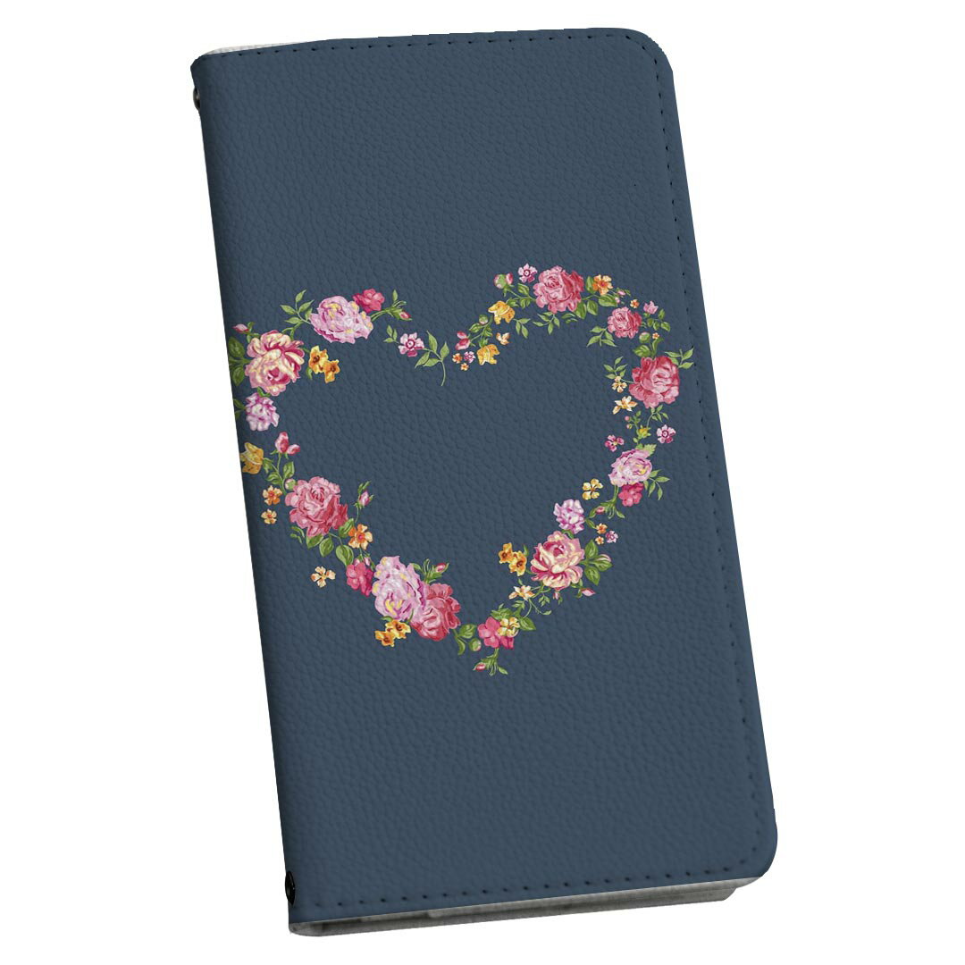 SCV42 Galaxy S10+ ギャラクシー エステンプラス au エーユー scv42 手帳型 スマホ カバー カバー レザー ケース 手帳タイプ フリップ ダイアリー 二つ折り 革 011109 ハート　花　ネイビー