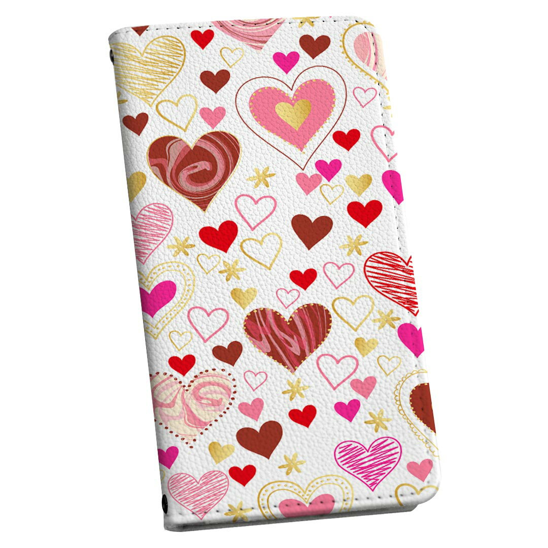 HUAWEI P9 Lite simfree SIMフリー HUAWEI P9Lite 手帳型 スマホ カバー レザー ケース 手帳タイプ フリップ ダイアリー 二つ折り 革 ハート　かわいい　ピンク 013309