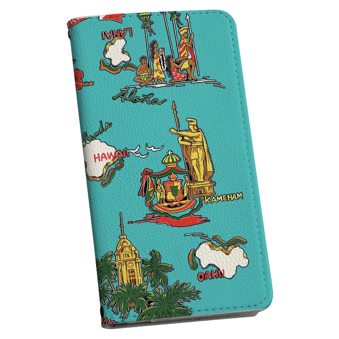 SHV41 AQUOS R Compact au エーユー スマホ カバー 手帳型 レザー ケース 手帳タイプ フリップ ダイアリー 二つ折り 革 ハワイ　ヤシの木　ハイビスカス 014620