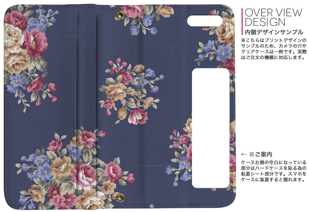 SOV38 Xperia XZ2 Premium エクスペリア エックスゼットツー プレミアム sov38 au エーユー 両面プリント 裏表 内側 内面 スマホ カバー レザー ケース 手帳タイプ フリップ ダイアリー 二つ折り 革 フルデザイン 012149 花　花柄　ネイビー