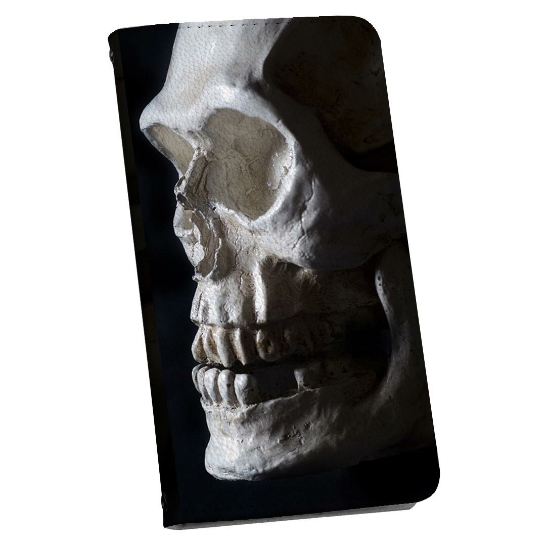 LGV33 Qua phone PX キュア フォン lgv33 ストラップ付き ケース ショルダー スマホ 落下防止 手帳型 マグネット式 ピタッと閉まる スマホカバー 肩掛け 斜めかけ 000010 がいこつ　黒