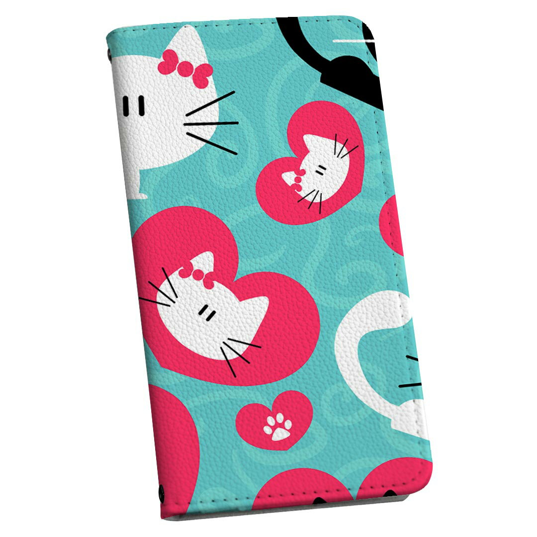 Xperia Ace III SO-53C SOG08 共通対応 ストラップ付き so53c ケース ショルダー スマホ 落下防止 手帳型 マグネット式 ピタッと閉まる スマホカバー 肩掛け 斜めかけ 000241 猫　ハート　キャラクター