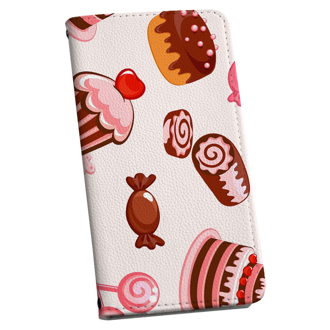 あんしんスマホ KY-51B ストラップ付き ky51b ケース ショルダー スマホ 落下防止 手帳型 マグネット式 ピタッと閉まる スマホカバー 肩掛け 斜めかけ 000833 スイーツ　ケーキ