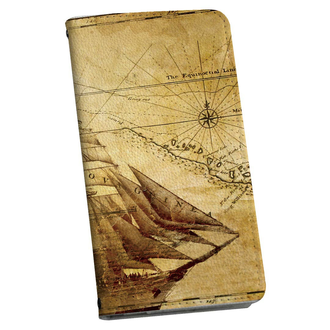 arrows We2 F-52E 専用 ケース カバー 手帳型 マグネット式 ピタッと閉まる レザーケース f52e カード収納 ポケット igcase 001026 船　地図(2.0)