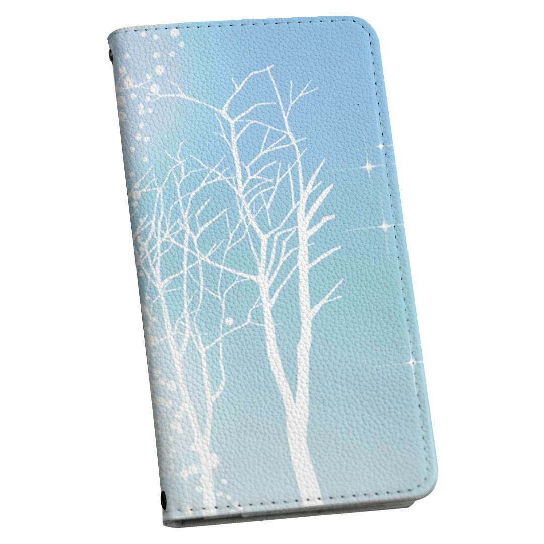 らくらくスマートフォン F-53E 用 手帳型ケース カバー 手帳型 f53e マグネット式 ピタッと閉まる レザーケース カード収納 ポケット igcase 001451 雪景色 水色