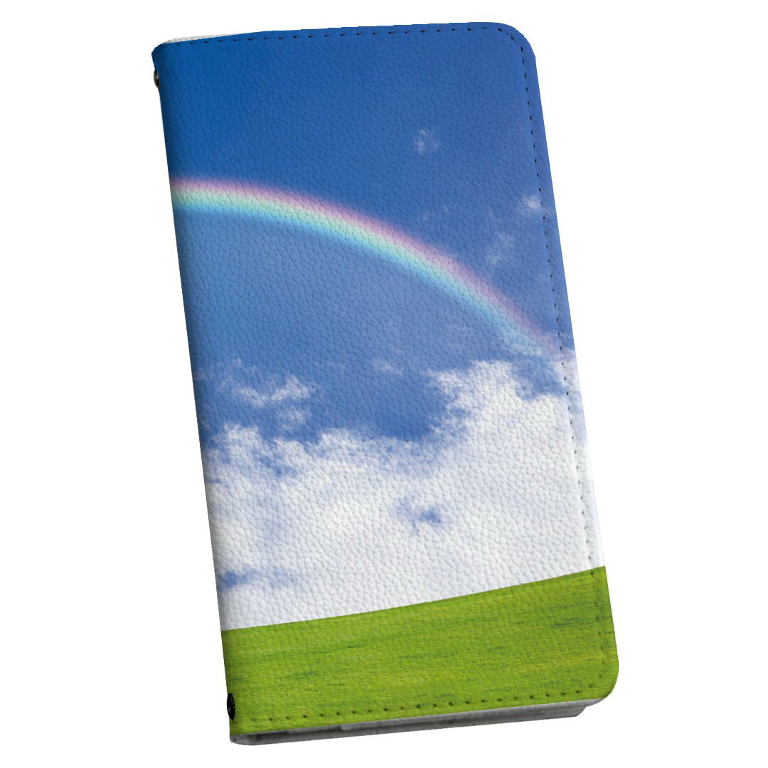 LGV33 Qua phone PX キュア フォン lgv33 ストラップ付き ケース ショルダー スマホ 落下防止 手帳型 マグネット式 ピタッと閉まる スマホカバー 肩掛け 斜めかけ 001578 虹　青空