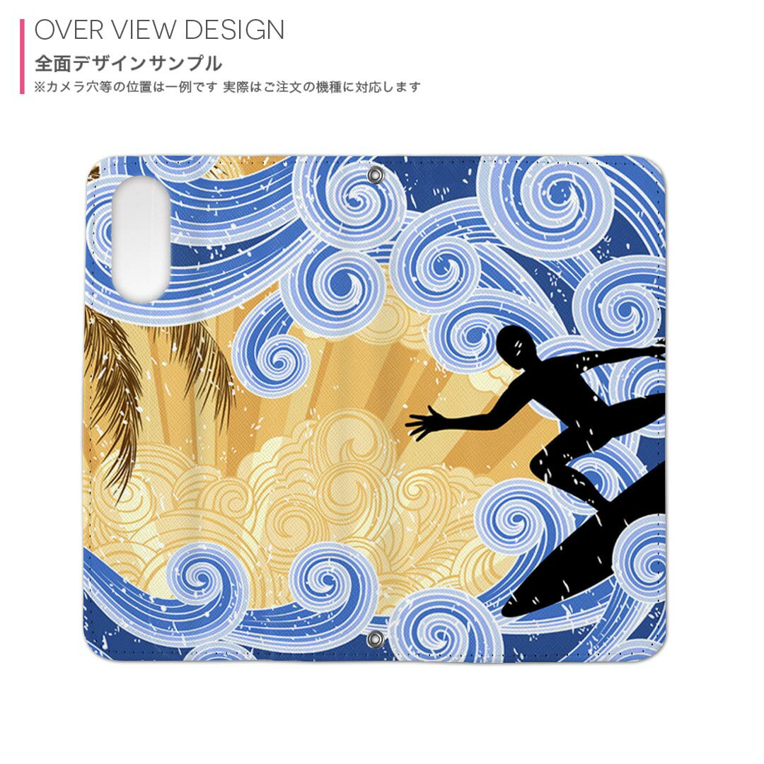 Galaxy S21 5G SC-51B 用 内側プリント ケース カバー sc51b 対応 ケース カバー 手帳型 マグネット式 ピタッと閉まる レザーケース カード収納 ポケット 001234 サーフィン　波