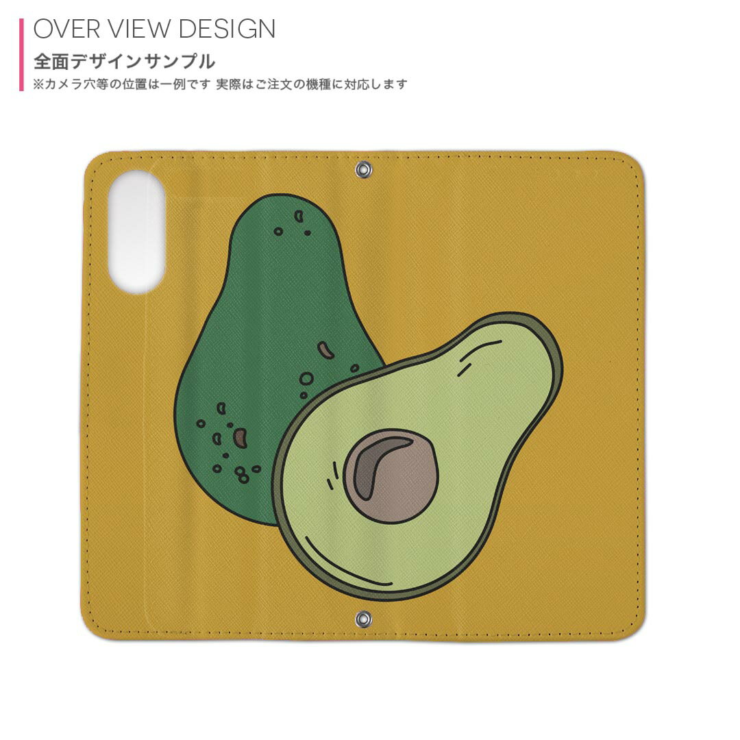 Xperia 5 V 用 SO-53D / SOG12 共通対応 内側プリント so53d 対応 ケース カバー 手帳型 マグネット式 ピタッと閉まる レザーケース カード収納 ポケット 022912 アボカド　食べ物　イラスト