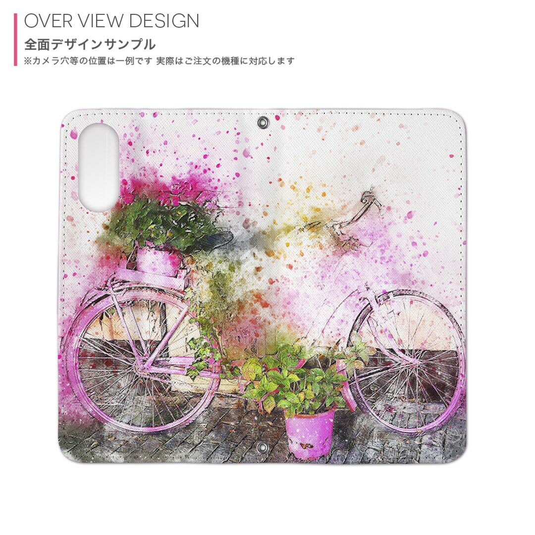 iPhone Air 用 内側プリント ケース カバー 手帳型 マグネット式 ピタッと閉まる レザーケース カード収納 ポケット 022975 自転車　イラスト　花　ペイント