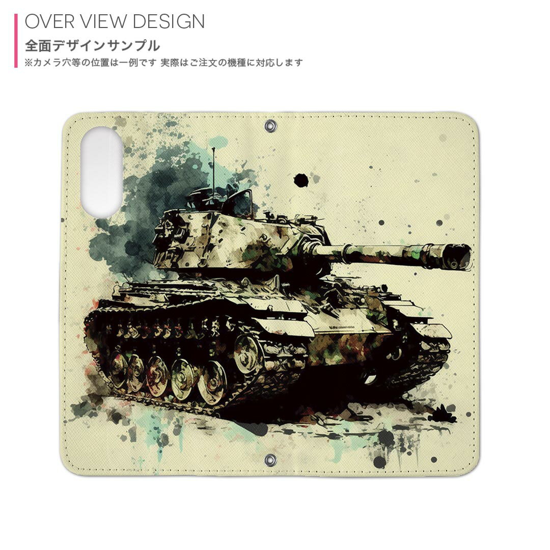 iPhone16pro 6.3インチ 専用 各キャリア iPhone 16 pro 共通対応 用 内側プリント ケース カバー 手帳型 マグネット式 ピタッと閉まる レザーケース カード収納 ポケット 033536 戦車 水彩画