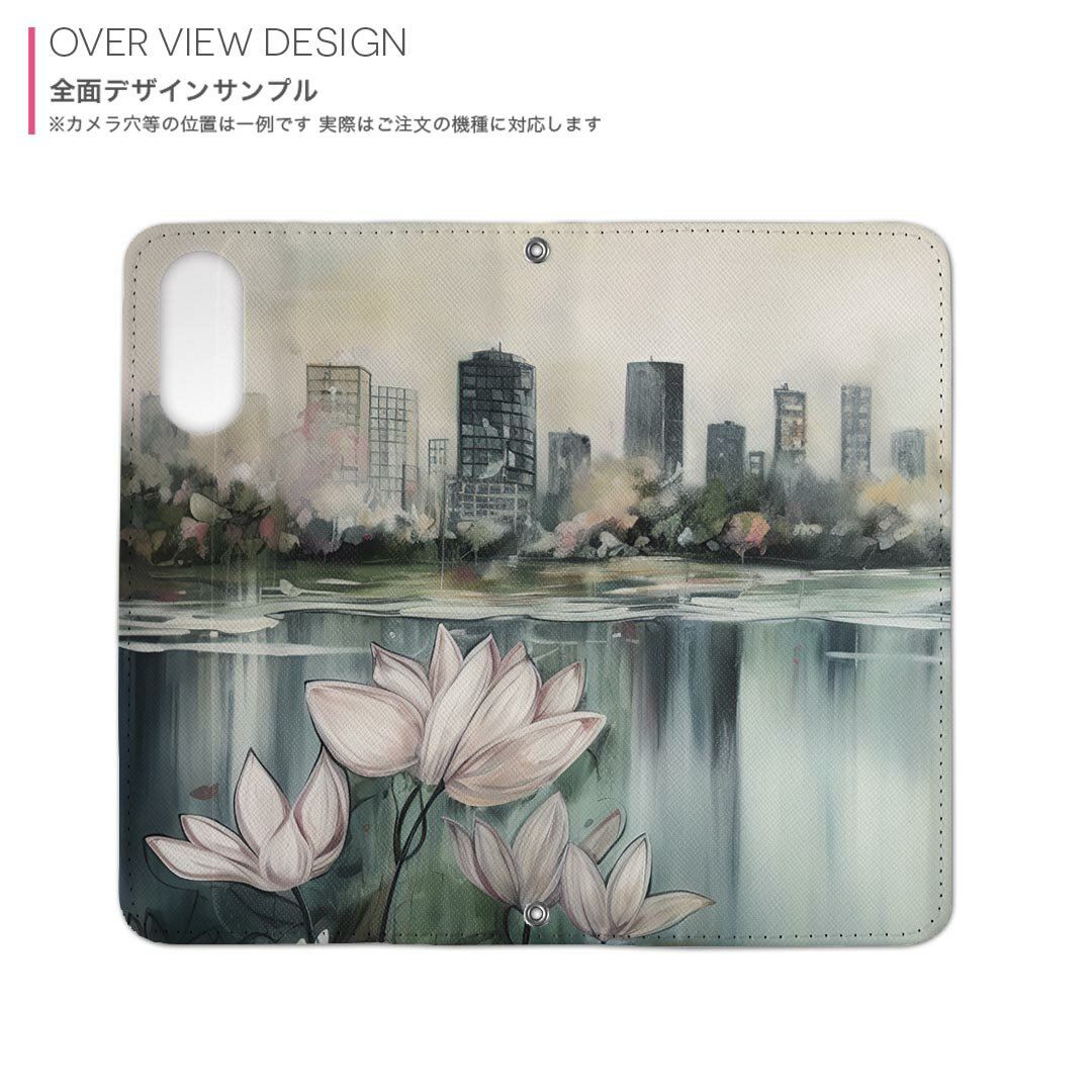 iPhone13 mini 5.4インチ 専用 ケース 内側プリント 各キャリア対応 ケース カバー 手帳型 マグネット式 ピタッと閉まる レザーケース カード収納 ポケット 033699 花 街並み