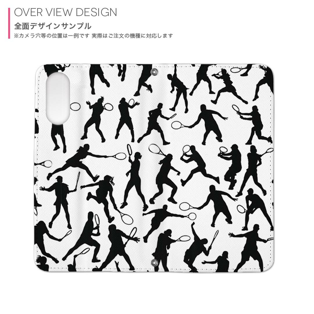 Xperia 5 II SO-52A エクスペリア 用 内側プリント ケース カバー so52a 対応 ケース カバー 手帳型 マグネット式 ピタッと閉まる レザーケース カード収納 ポケット 004831 テニス　イラスト 3
