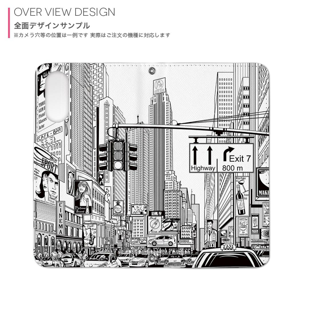 Galaxy S8+ SC-03J ギャラクシー エス エイト プラス sc03j 専用 ケース カバー 手帳型 マグネット式 ピタッと閉まる レザーケース カード収納 ポケット igcase 005898 イラスト　建物　街