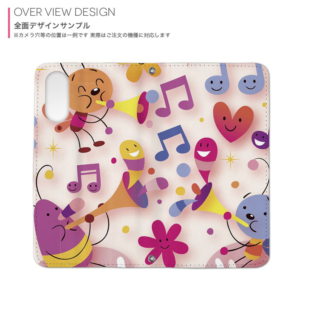 iPhone15promax 6.7インチ 専用 各キャリア iPhone15 Pro Max プロマックス 共通対応 ケース カバー 手帳型 マグネット式 ピタッと閉まる レザーケース カード収納 ポケット igcase 006623 音符　蝶　キャラクター