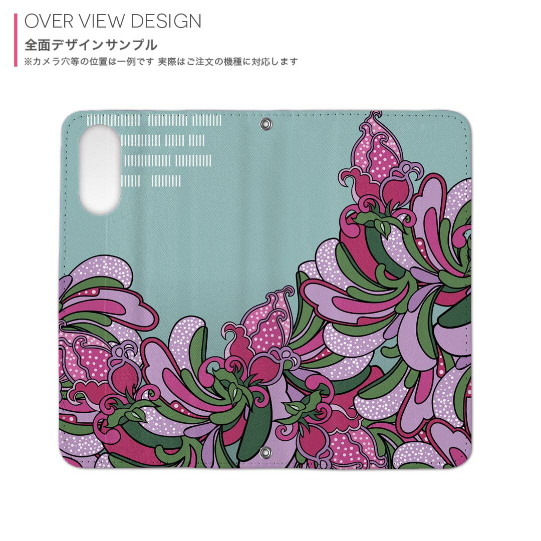 Xperia 5 II SO-52A エクスペリア 用 内側プリント ケース カバー so52a 対応 ケース カバー 手帳型 マグネット式 ピタッと閉まる レザーケース カード収納 ポケット 008127 花　　ピンク　水色　イラスト