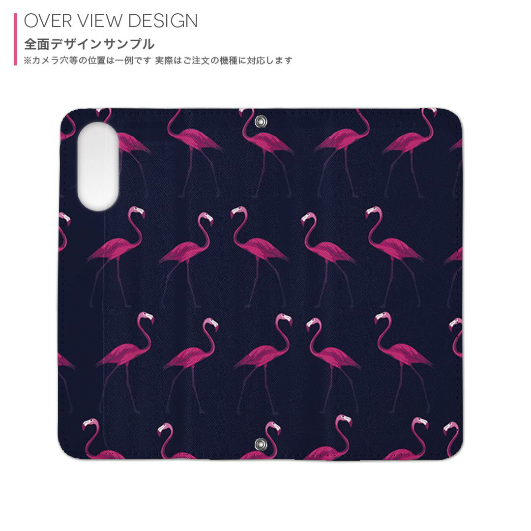 iPhone11 Pro 5.8インチ 専用 iphone11pro アイフォン softbank docomo au 両面プリント 裏表 内側 内面 スマホ カバー レザー ケース 手帳タイプ フリップ ダイアリー 二つ折り 革 フルデザイン 011576 フラミンゴ　ネイビー　ピンク