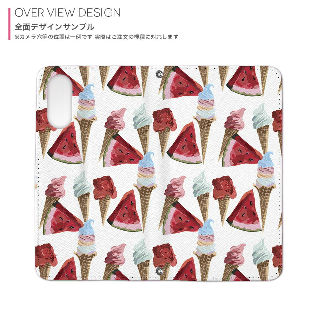Xperia 1 ii SO-51A エクスペリア 用 内側プリント ケース カバー sp51a 対応 ケース カバー 手帳型 マグネット式 ピタッと閉まる レザーケース カード収納 ポケット 012142 アイス　スイカ　夏