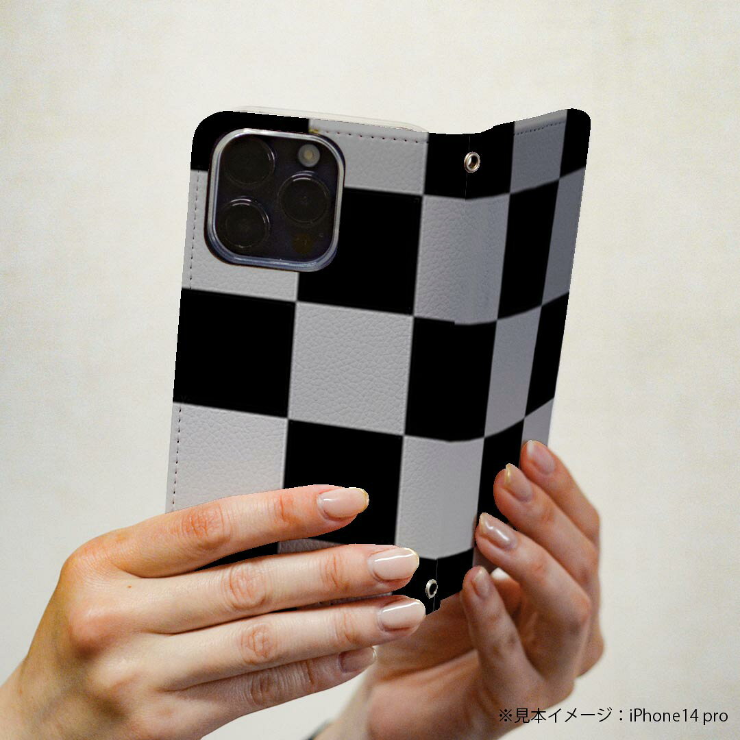 Google Pixel 8a 用 手帳型 ケース カバー ピクセル8a pixel8a 対応 ケース カバー 手帳型 マグネット式 ピタッと閉まる レザーケース カード収納 ポケット igcase 000092 モノクロ　タイル　市松模様