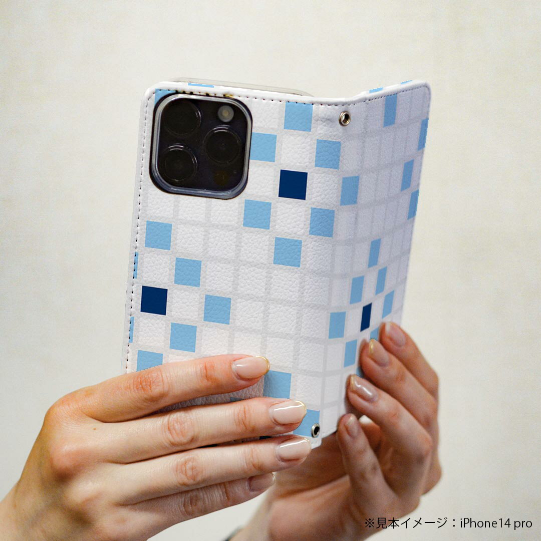 Galaxy A22 5G SC-56B 用 スマホカバー sc56b ケース カバー 手帳型 マグネット式 ピタッと閉まる レザーケース カード収納 ポケット 000108 タイル　四角　青　白