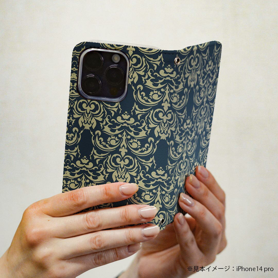 Rakuten BIG s 楽天モバイル 専用 ケース カバー 手帳型 マグネット式 ピタッと閉まる レザーケース カード収納 ポケット igcase 000413 ペイズリー　ダマスク　花