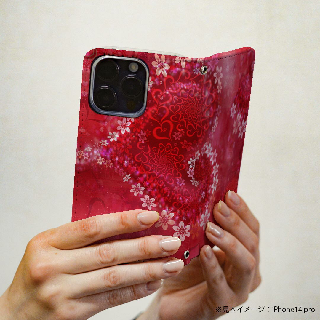 Xperia XZ2 SO-03K エクスペリア XZ2 専用 ケース カバー 手帳型 マグネット式 ピタッと閉まる レザーケース so03k カード収納 ポケット igcase 000816 ハート　花