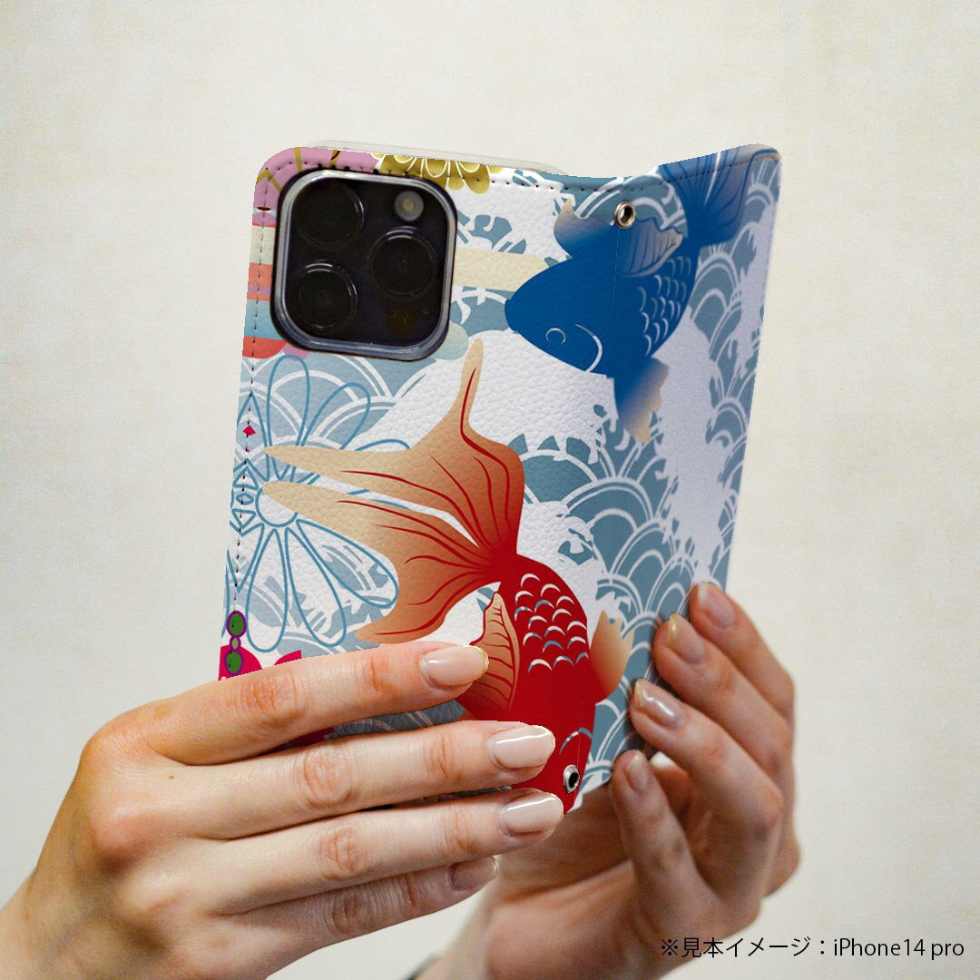iPhone 6 plus/ iPhone 6s plus / iPhone 7 plus / iPhone 8 plus 専用 ケース カバー 手帳型 マグネット式 ピタッと閉まる レザーケース カード収納 ポケット igcase 000840 日本語・和柄 金魚　和柄