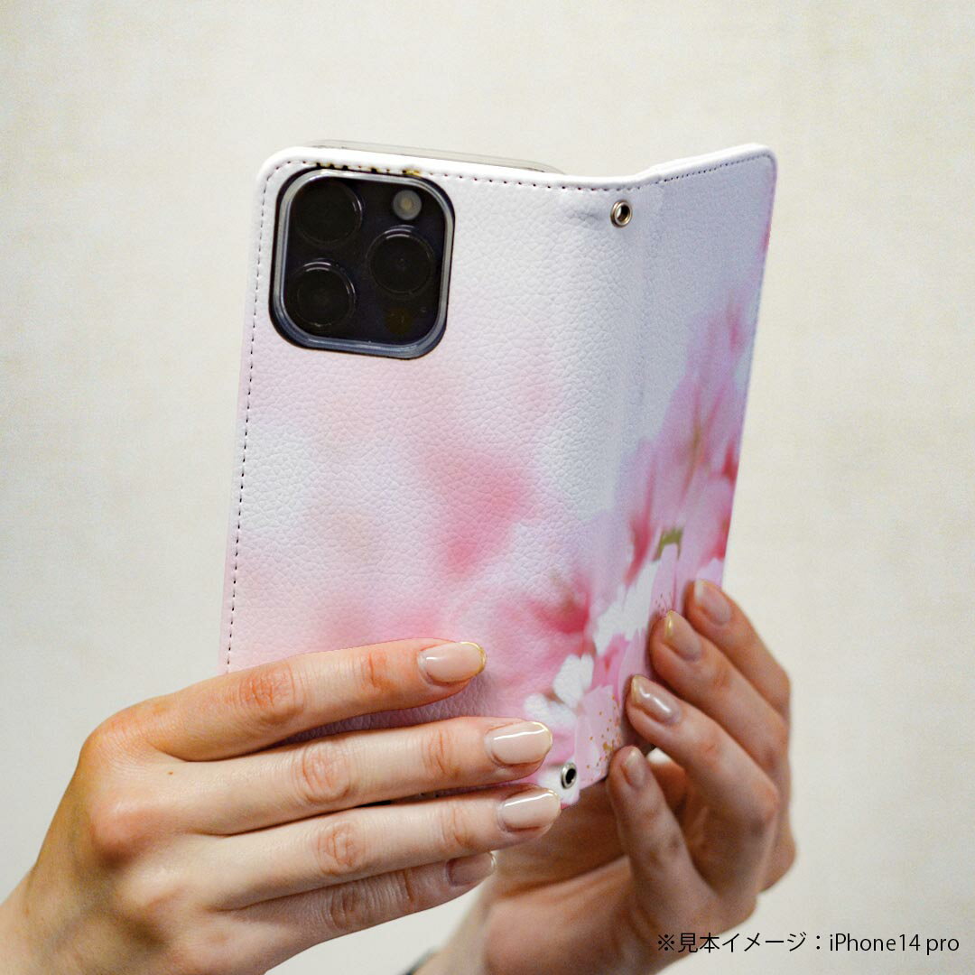 Xperia 10 VI 用 スマホカバー SO-52E / SOG14 / A402SO 共通対応 ケース カバー 手帳型 マグネット式 ピタッと閉まる レザーケース カード収納 ポケット 000886 桜