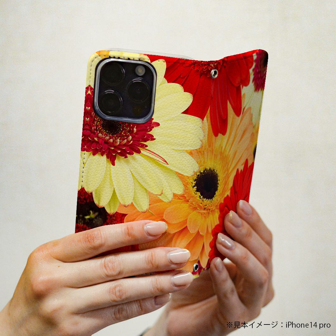 iPhone16 6.1インチ 専用 各キャリア iPhone 16 共通対応 ケース カバー 手帳型 マグネット式 ピタッと閉まる レザーケース iphone 16 カード収納 ポケット igcase 000990 花　ガーベラ