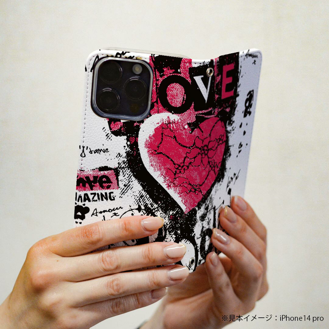 Galaxy A41 SCV48 ギャラクシー scv48 専用 ケース カバー 手帳型 マグネット式 ピタッと閉まる レザーケース カード収納 ポケット igcase 001094 ハート　ROCK