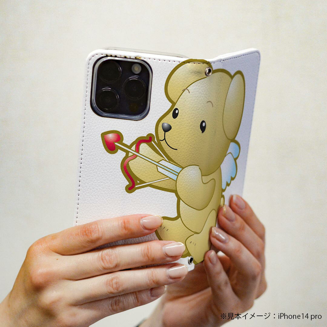 iPhone15promax 6.7インチ 専用 各キャリア iPhone15 Pro Max プロマックス 共通対応 ケース カバー 手帳型 マグネット式 ピタッと閉まる レザーケース カード収納 ポケット igcase 001229 クマ　天使　羽