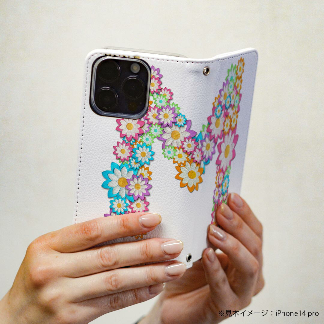 Xperia 10 V 用 スマホカバー SO-52D / SOG11 / A302SO / XQ-DC44 共通対応 ケース カバー 手帳型 マグネット式 ピタッと閉まる レザーケース カード収納 ポケット 001609 花　イニシャル