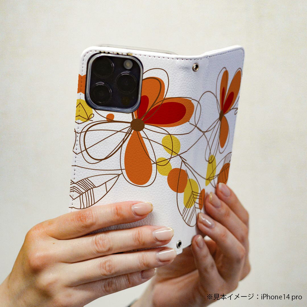 Rakuten BIG s 楽天モバイル 専用 ケース カバー 手帳型 マグネット式 ピタッと閉まる レザーケース カード収納 ポケット igcase 001878 花　　オレンジ