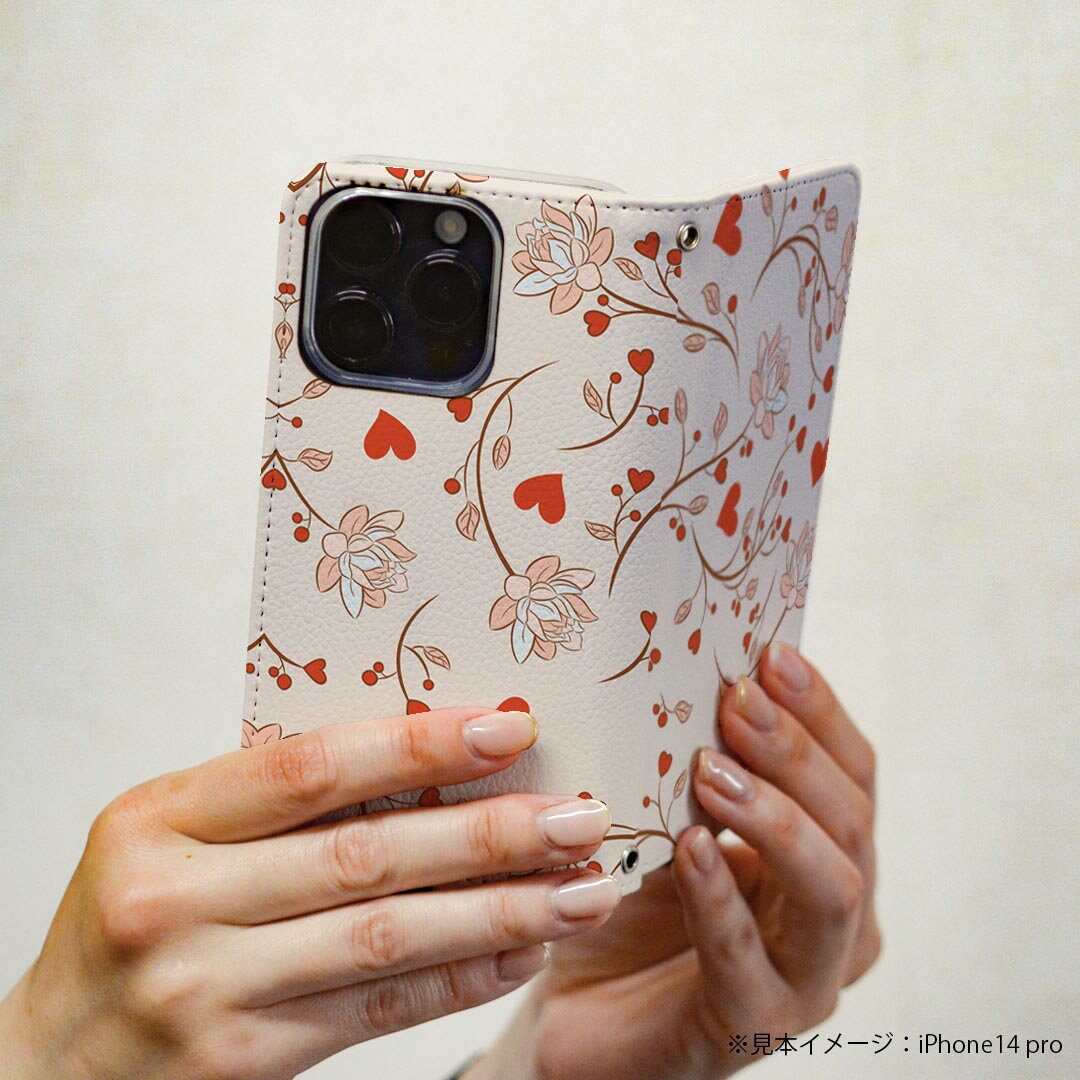iPhone17 用 スマホカバー 各キャリア 共通対応 ケース カバー 手帳型 マグネット式 ピタッと閉まる レザーケース iphone17 カード収納 ポケット igcase 002489 ハート　花　ピンク