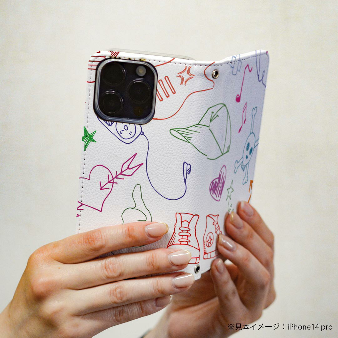 Arrows We F-51B FCG01 用 スマホカバー f51b ケース カバー 手帳型 マグネット式 ピタッと閉まる レザーケース カード収納 ポケット 002493 カラフル　イラスト