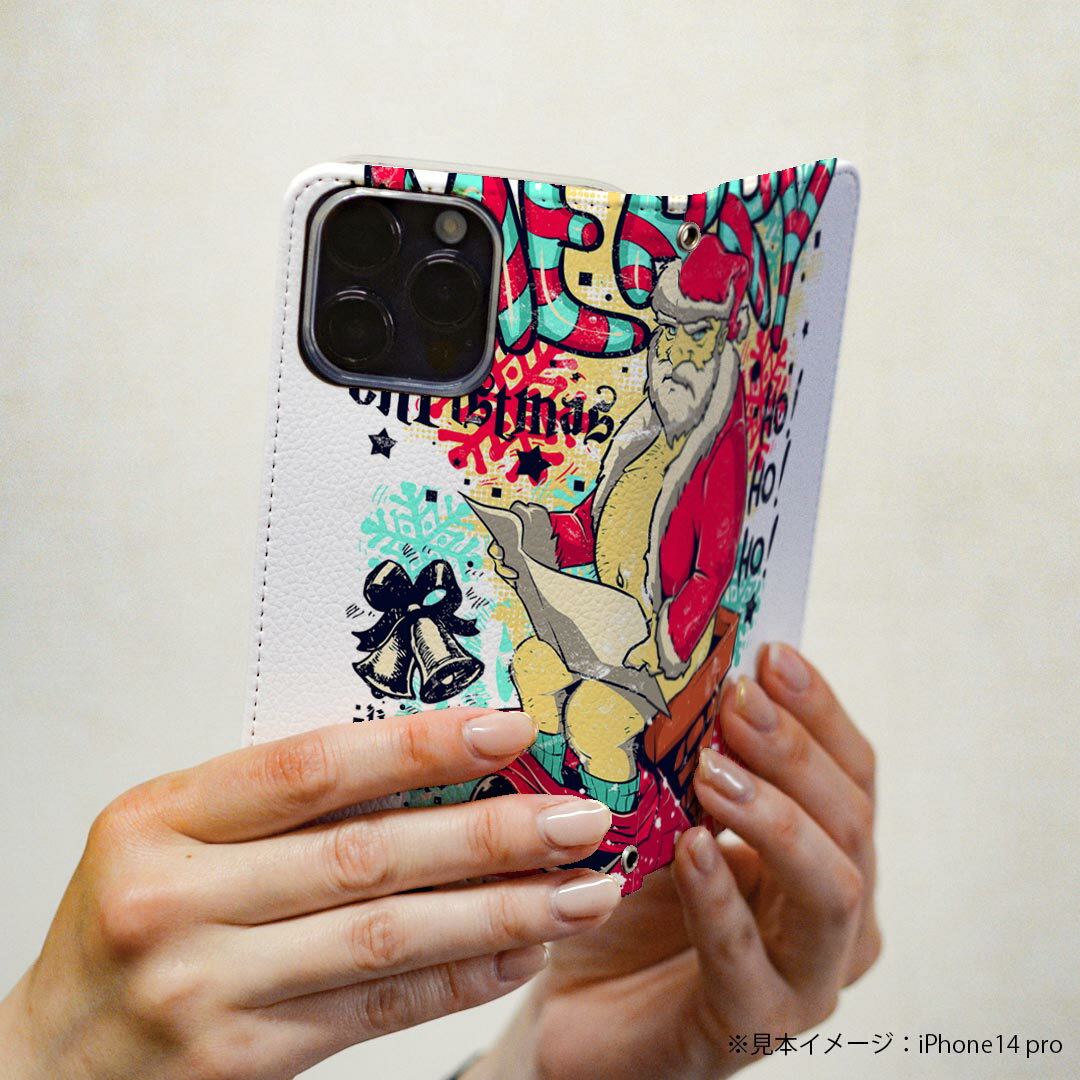 AQUOS R2 SHV42 アクオスアールツー au エーユー 専用 ケース カバー 手帳型 マグネット式 ピタッと閉まる レザーケース カード収納 ポケット igcase 002703 クリスマス　サンタ