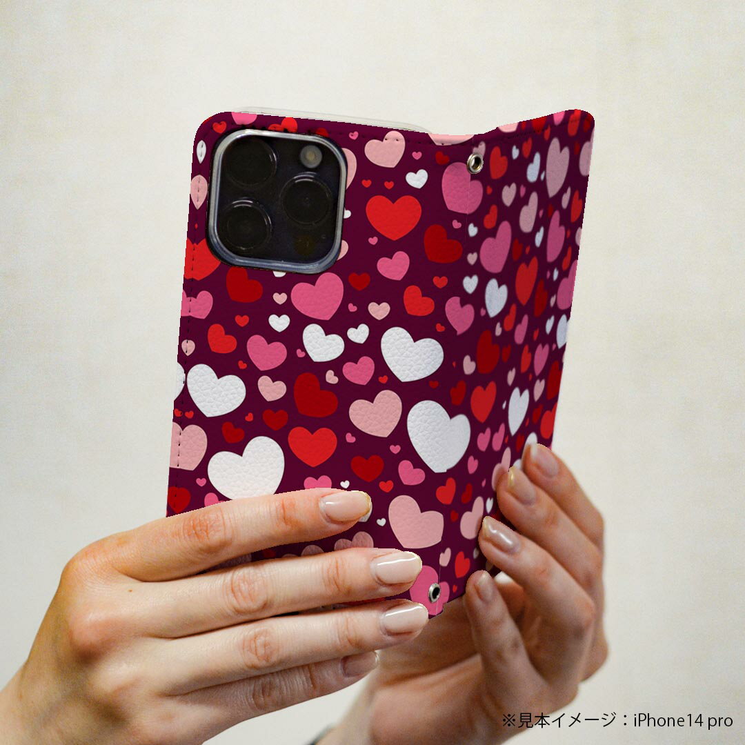 Xperia XZ SO-01J エクスペリア XZ so01j 専用 ケース カバー 手帳型 マグネット式 ピタッと閉まる レザーケース カード収納 ポケット igcase 003416 ハート　模様　ピンク