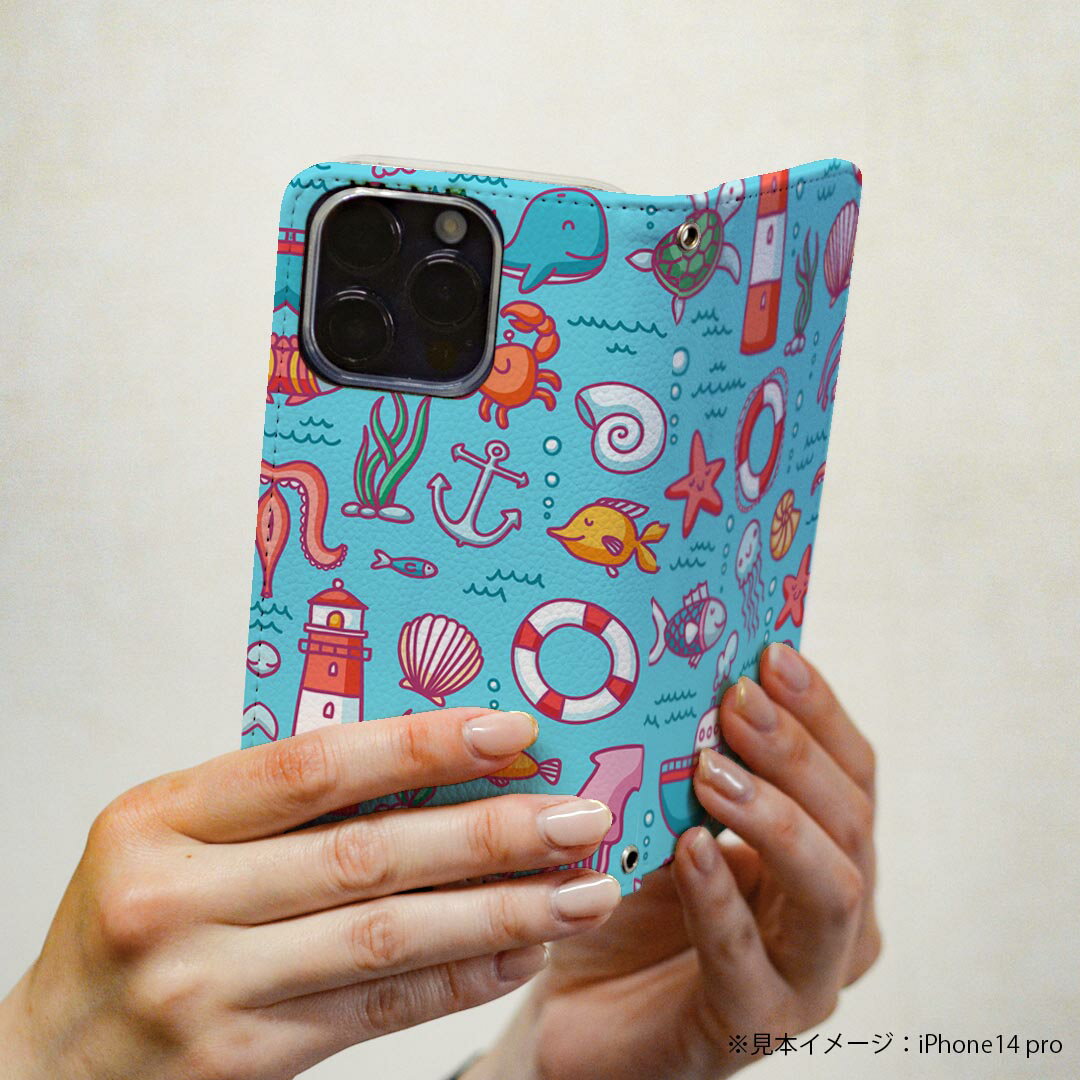 Galaxy S22 SC-51C / SCG13 共通対応 専用 ケース カバー 手帳型 マグネット式 ピタッと閉まる レザーケース sc51c カード収納 ポケット igcase 003569 海　動物　キャラクター