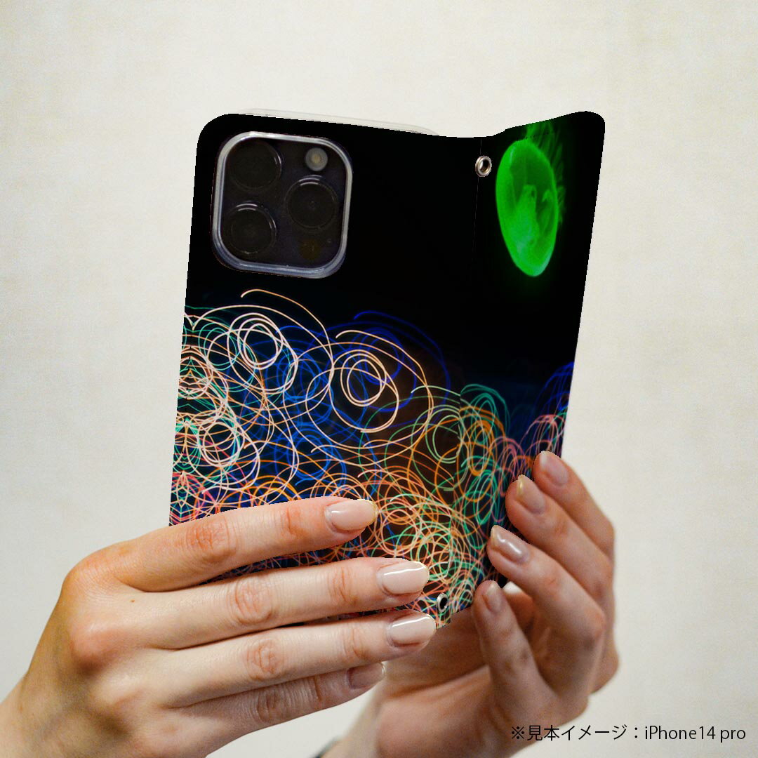 Xperia Z5 SO-01H エクスペリア ストラップ付き so01h 専用 ケース カバー 手帳型 マグネット式 ピタッと閉まる レザーケース カード収納 ポケット igcase 003572 海　くらげ　カラフル