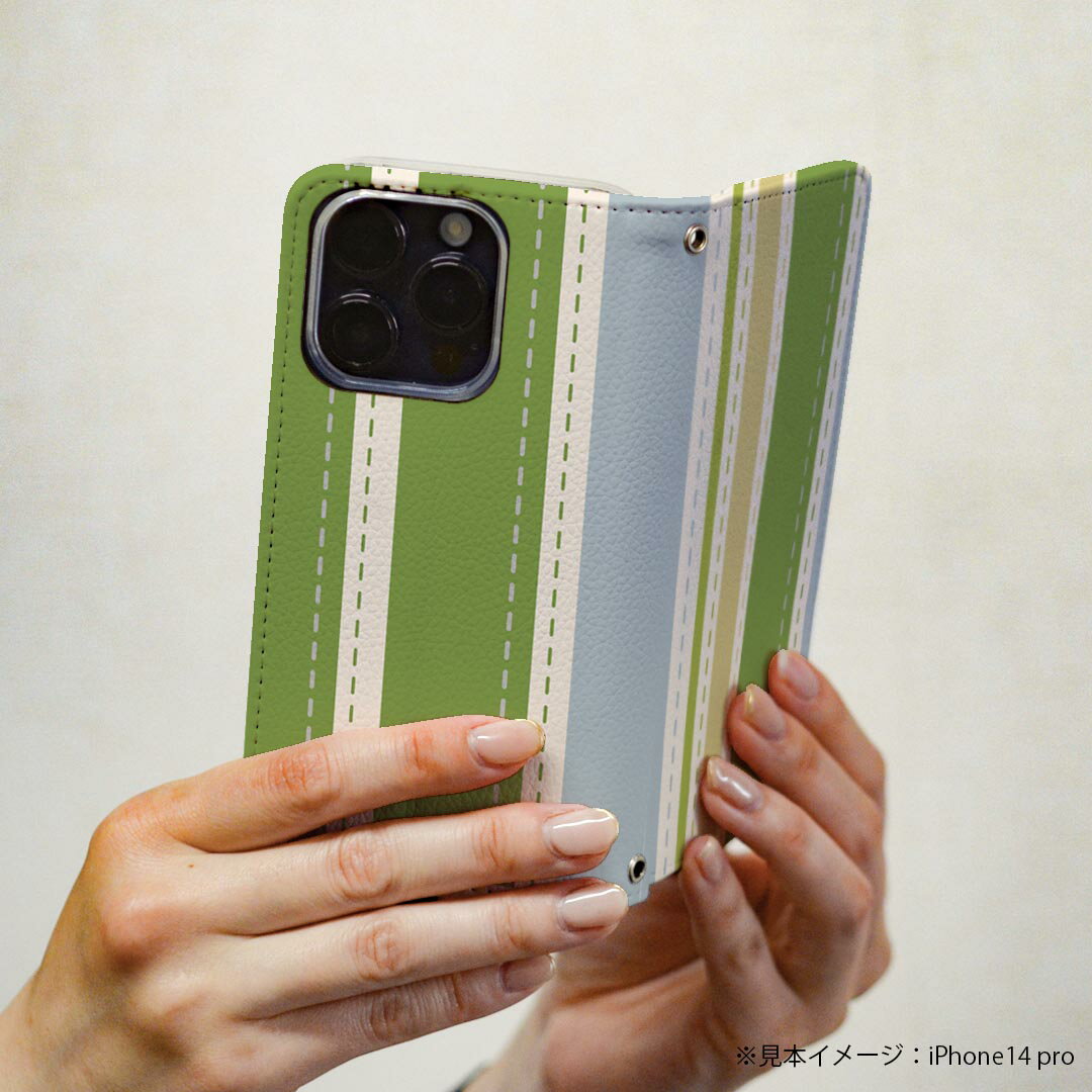 AQUOS sense SH-01K アクオスセンス 専用 ケース カバー 手帳型 マグネット式 ピタッと閉まる レザーケース sh01k カード収納 ポケット igcase 003726 ボーダー　緑　青