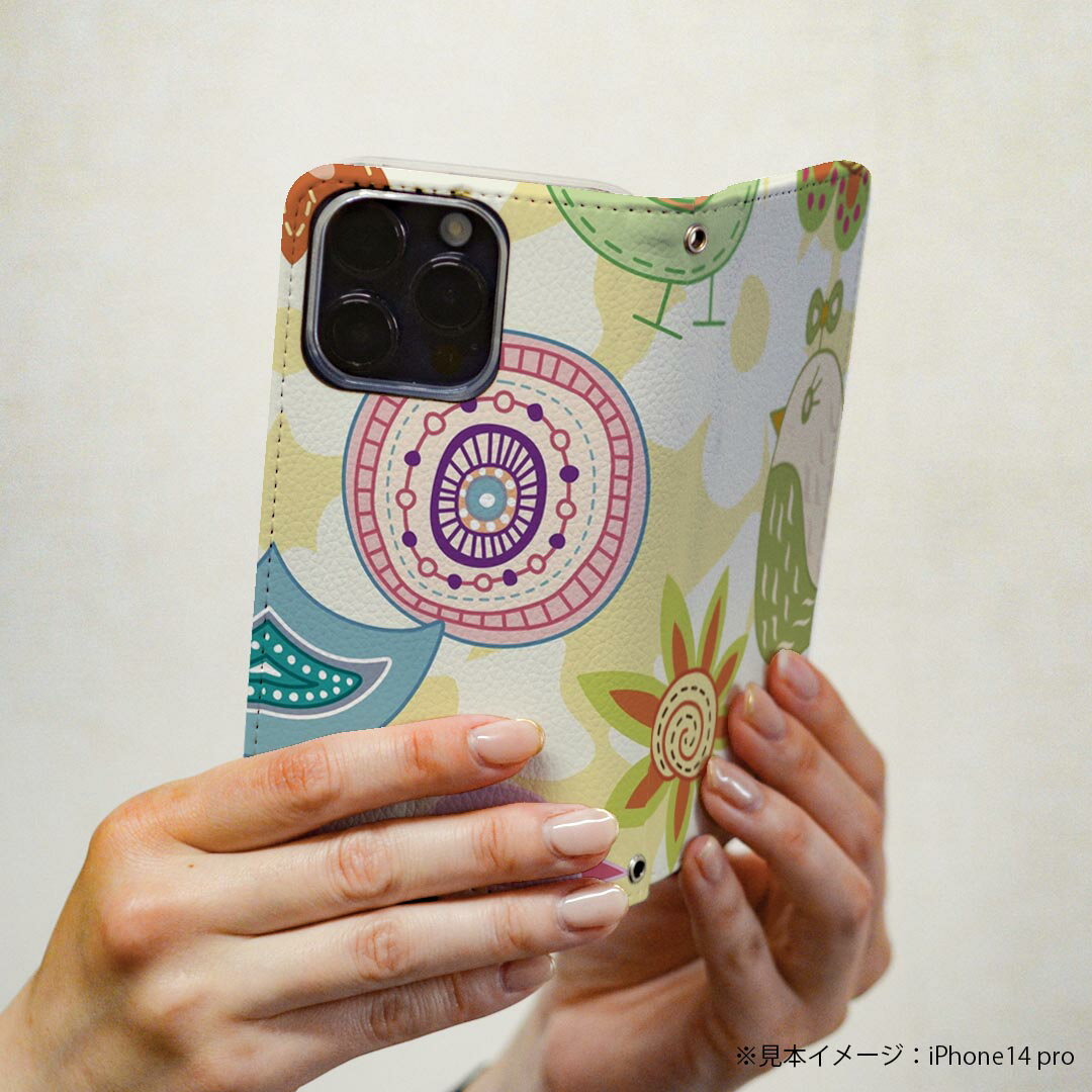 Xperia 1 III SO-51B エクスペリア so51b SOG03 共通対応 専用 ケース カバー 手帳型 マグネット式 ピタッと閉まる レザーケース カード収納 ポケット igcase 003852 鳥　花　カラフル