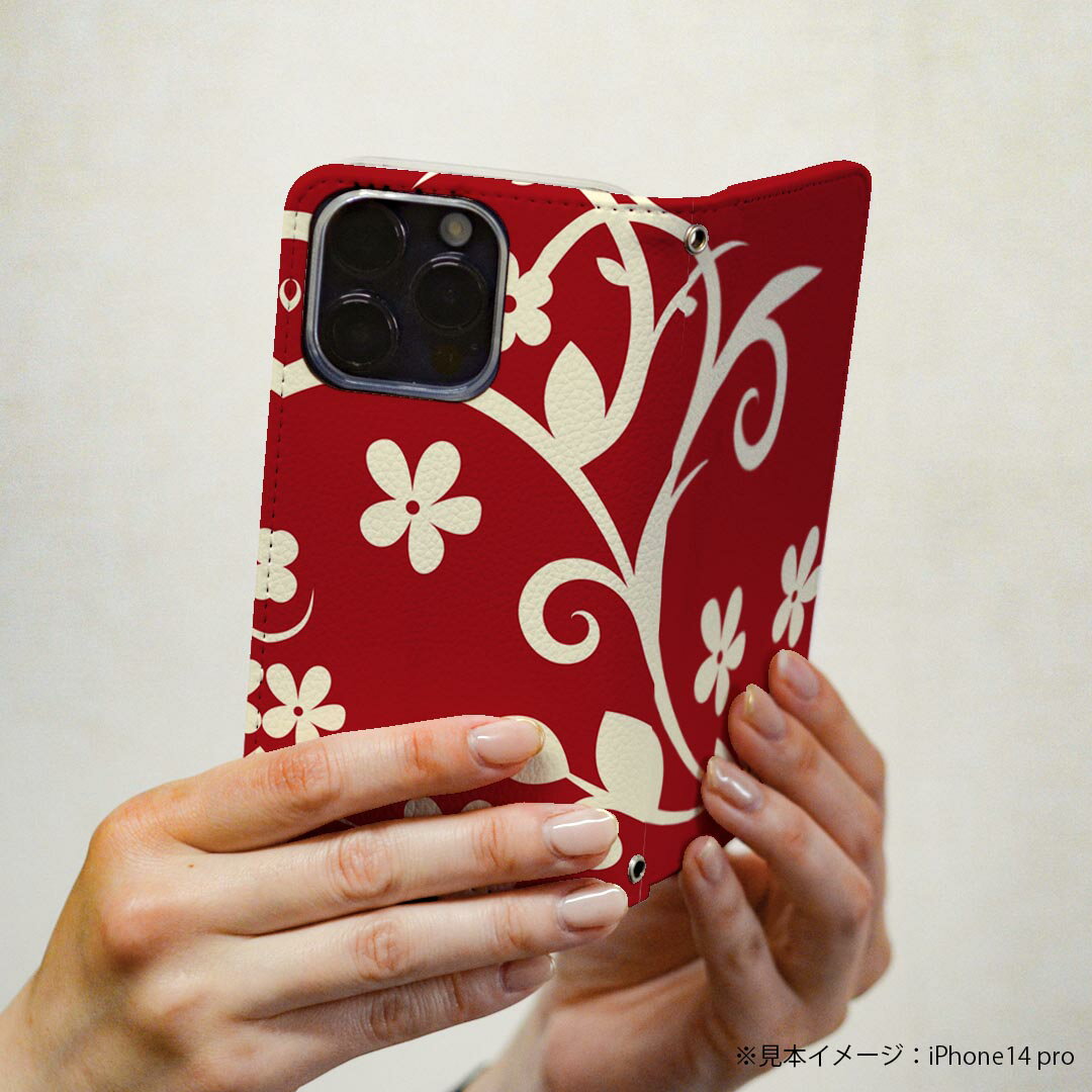 Xperia 1 ii エクスペリア 用 スマホカバー SO-51A / SOG01 共通対応 ケース カバー 手帳型 マグネット式 ピタッと閉まる レザーケース カード収納 ポケット 003915 花　　赤