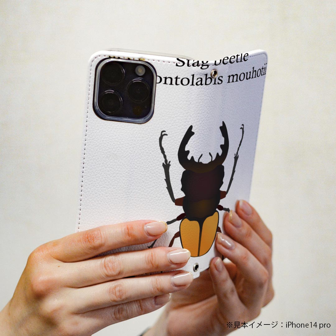 Galaxy S23 SC-51D SCG19 専用 ケース カバー 手帳型 マグネット式 ピタッと閉まる レザーケース sc51d カード収納 ポケット igcase 020008 虫 stag beetle クワガタムシ