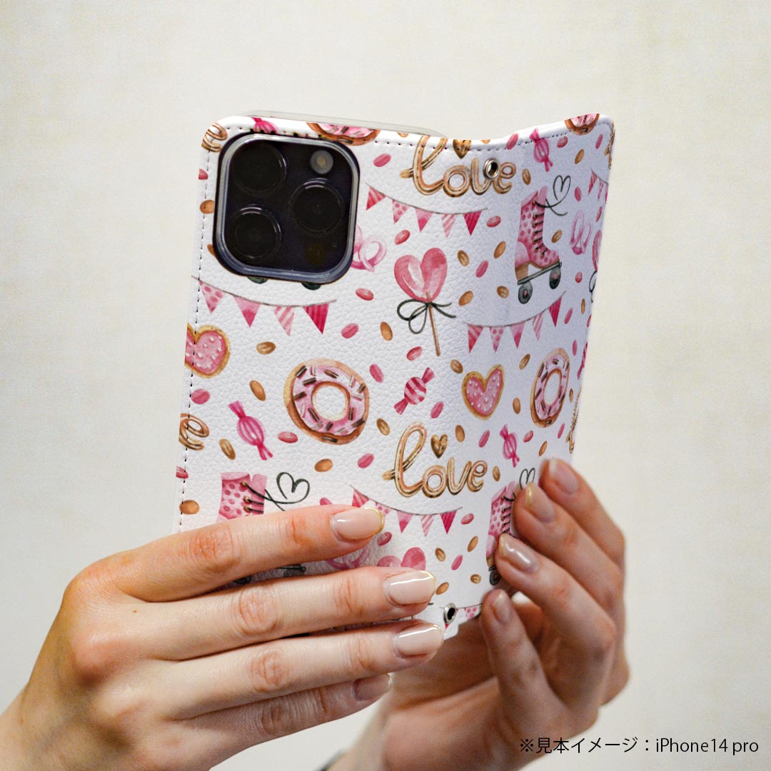 Xperia Ace III SO-53C SOG08 共通対応 専用 ケース カバー 手帳型 マグネット式 ピタッと閉まる レザーケース so53c カード収納 ポケット igcase 020627 マスクデザイン バレンタイン ハート